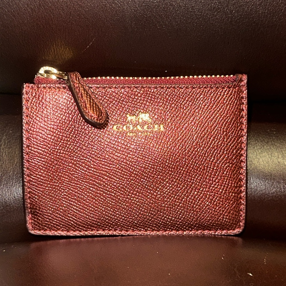 NWOT Coach Metallic Cherry Leather Mini Skinny ID Case